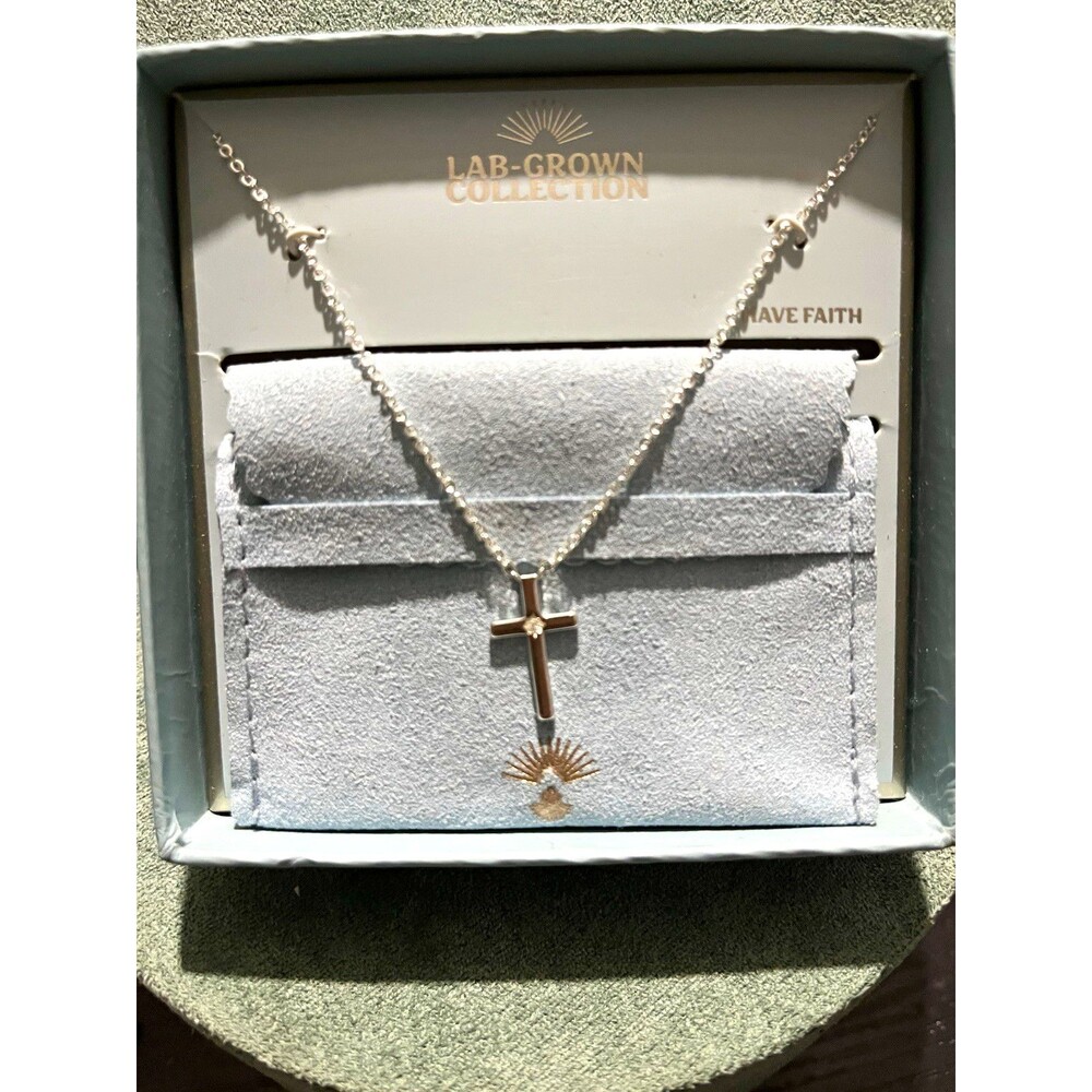 Target Lab-Created Diamond Silver Cross Charm Pendant Necklace Cable Chain